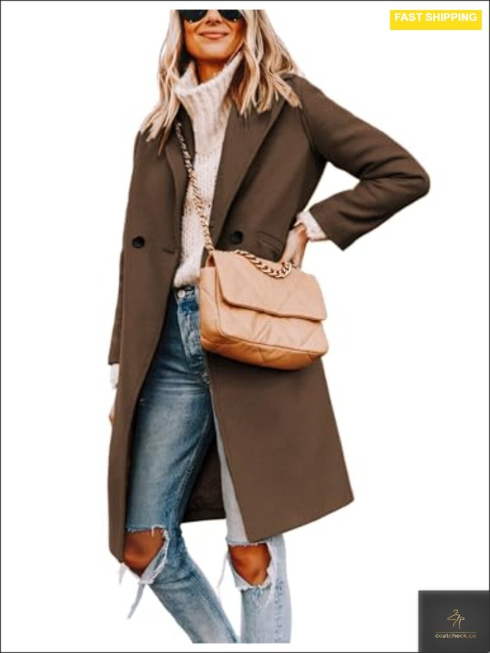 Women's Wool Blend Peacoat Notch Lapel Single Breasted Knee-Length Winter Coat